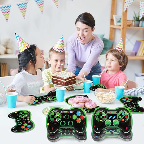 48Pcs Video Game Party Supplies Paper Plates Gaming Birthday Decorations Gamepad Shaped Disposable Plates Game On Controllers Party Tableware Dinnerware Video Gamer Theme Dessert Plates for Boys Kids in Saudi Arabia