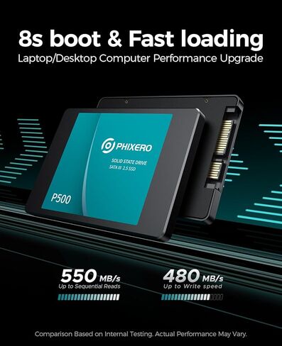 PHIXERO P500 SATA SSD 2TB 3D NAND, Internal SSD 2.5 Inch Solid State Drive SATA III 6 Gb/s, UP to 550MB/s, for laptops, desktops and Gaming Consoles PC in Saudi Arabia