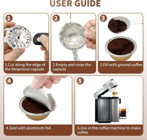 مجموعة كبسولات Vertuo Pods القابلة لإعادة الاستخدام لـ Nespresso، كبسولة Vertuo القابلة لإعادة الاستخدام لـ Nespresso مع 100 قطعة من أغطية أختام الرقائق المعدنية، كبسولات قهوة قابلة لإعادة الملء لـ VertuoLine متوافقة مع ماكينة Nespresso VertuoPlus Espress in Kuwait