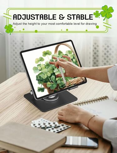 حامل اللوحي لأجهزة iPad ، حامل سطح المكتب الدوار 360 درجة - حامل مكتب قابل للتعديل وقابل للطي لـ iPad Pro 12.9/11 ، Air 10.9 ، Samsung Tab S9 ، Home/Office المحمولة ، هدية للأم ، المراهقين ، الأسود in Kuwait