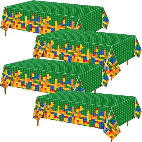 Oudain 8 Pcs Building Block Tablecloths Colorful Building Blocks Birthday Party Decorations 54 x 108 Inch Disposable Plastic Brick Table Cover Waterproof Block Themed Party Supplies (Multicolor) in Saudi Arabia