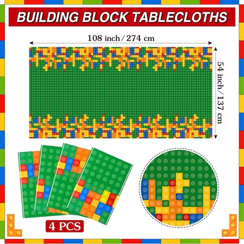 Oudain 8 Pcs Building Block Tablecloths Colorful Building Blocks Birthday Party Decorations 54 x 108 Inch Disposable Plastic Brick Table Cover Waterproof Block Themed Party Supplies (Multicolor) in Saudi Arabia