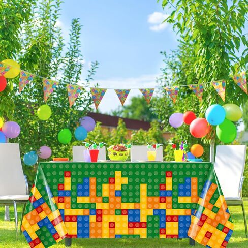 Oudain 8 Pcs Building Block Tablecloths Colorful Building Blocks Birthday Party Decorations 54 x 108 Inch Disposable Plastic Brick Table Cover Waterproof Block Themed Party Supplies (Multicolor) in Saudi Arabia