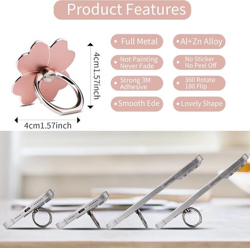 4pc-Cell Phone Ring Stand,Cell Phone Ring Holder Flower,360 Rotate and 180°Angle Adjustable Metal Finger Ring Socket Grip Kickstand for Smartphones in Kuwait
