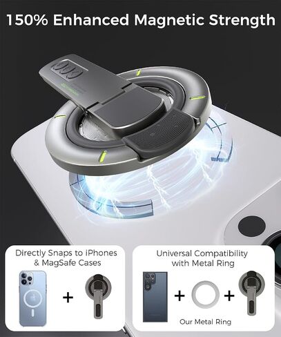 Phone Grip for Magsafe iPhone Holder 360°Roration Phone Kickstand Silicone Finger Ring Innovative Pressure-Relief Damping Hinge Design with Magnet Ring Compatible All Phones (Black) in Saudi Arabia