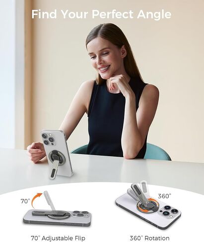 Phone Grip for Magsafe iPhone Holder 360°Roration Phone Kickstand Silicone Finger Ring Innovative Pressure-Relief Damping Hinge Design with Magnet Ring Compatible All Phones (Black) in Saudi Arabia