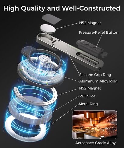 Phone Grip for Magsafe iPhone Holder 360°Roration Phone Kickstand Silicone Finger Ring Innovative Pressure-Relief Damping Hinge Design with Magnet Ring Compatible All Phones (Black) in Saudi Arabia