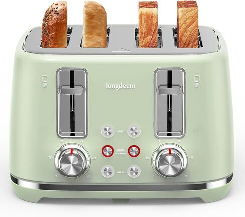 4 Slice Toaster, Extra Wide Slots, Longdeem Retro Stainless Steel Toasters, 6 Browning Options, Auto Shut Off & Frozen Function, Toast Fruit Bread, Bagel & Waffle, Red in Kuwait