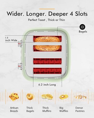 4 Slice Toaster, Extra Wide Slots, Longdeem Retro Stainless Steel Toasters, 6 Browning Options, Auto Shut Off & Frozen Function, Toast Fruit Bread, Bagel & Waffle, Red in Kuwait