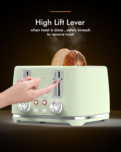 4 Slice Toaster, Extra Wide Slots, Longdeem Retro Stainless Steel Toasters, 6 Browning Options, Auto Shut Off & Frozen Function, Toast Fruit Bread, Bagel & Waffle, Red in Kuwait