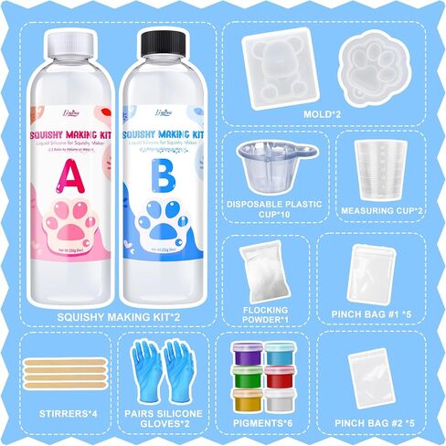 Liquid Silicone Squishy Making Kit - 7oz 1:1 AB Ratio Mixed Super Soft Silicone Rubber for Squishy Maker, Perfect DIY Stress Relief Gift Making Kit for Taba Squishy, Taba Bear, Flocking Cat's Paw in Saudi Arabia