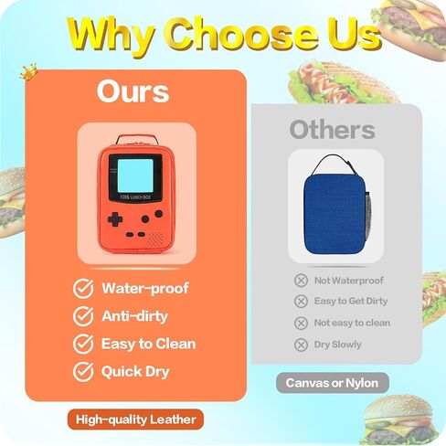 Kids Lunch Box Insulated Soft Lunch Bag Leather Lunch Box Gameboy Mini Cooler Back to School Thermal Meal Tote Kit Boys Girls Teens in Kuwait