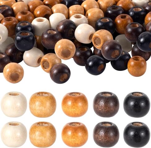 100 PCS Wooden Beads with Large Holes for Crafts, Natural Wood Hair Beads, Big Beads for Braids, 9x10 mm Wooden Spacer Loose Beads for DIY Crafts Decor, Jewelry Making, Bracelets - 5 Colors in Saudi Arabia