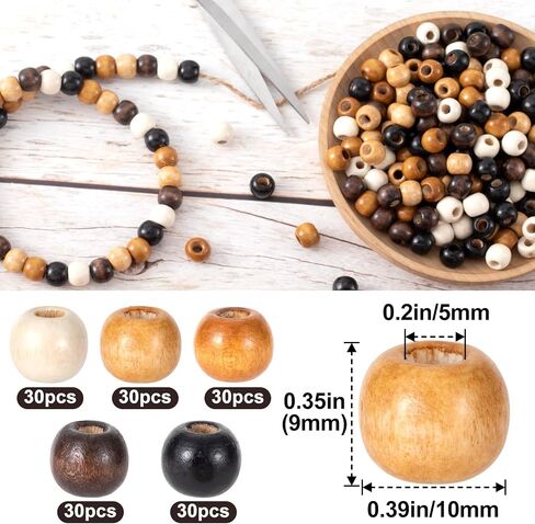 100 PCS Wooden Beads with Large Holes for Crafts, Natural Wood Hair Beads, Big Beads for Braids, 9x10 mm Wooden Spacer Loose Beads for DIY Crafts Decor, Jewelry Making, Bracelets - 5 Colors in Saudi Arabia