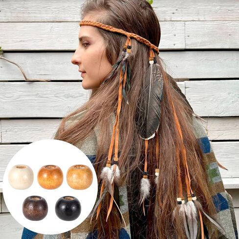 100 PCS Wooden Beads with Large Holes for Crafts, Natural Wood Hair Beads, Big Beads for Braids, 9x10 mm Wooden Spacer Loose Beads for DIY Crafts Decor, Jewelry Making, Bracelets - 5 Colors in Saudi Arabia
