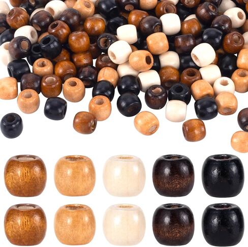 100 PCS Wooden Beads with Large Holes for Crafts, Natural Wood Hair Beads, Big Beads for Braids, 9x10 mm Wooden Spacer Loose Beads for DIY Crafts Decor, Jewelry Making, Bracelets - 5 Colors in Saudi Arabia
