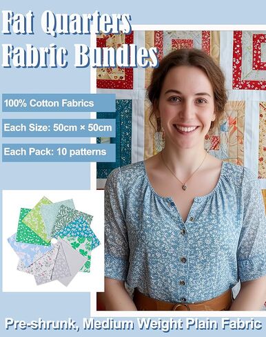 100% Cotton Quilting Fabric Bundle, 10Pcs Fat Quarters Fabric Bundles 50cm x 50cm, Pre-Shrunk, Medium Weight Plain Quilting Fabric Squares for Quilts, Sewing, Patchwork, DIY, Craft (Blue) in Saudi Arabia