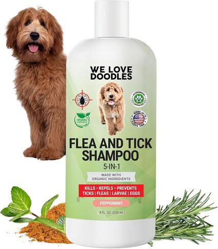 We Love Doodles Organic Flea Shampoo for Dogs - Stops Fleas & Ticks for Dogs, Natural, Safe & Effective Lice Treatment, Soothing Shampoo for Sensitive Skin, Made in USA, 16 oz in Saudi Arabia