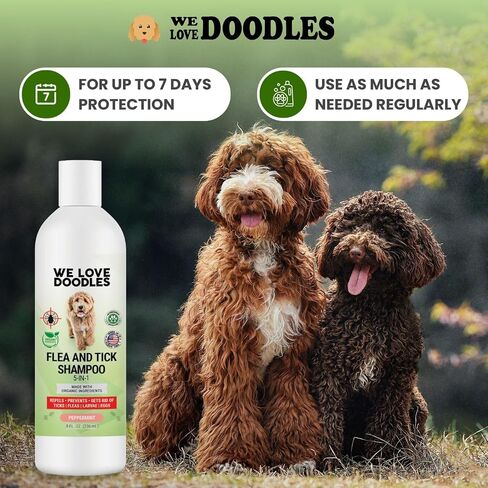 We Love Doodles Organic Flea Shampoo for Dogs - Stops Fleas & Ticks for Dogs, Natural, Safe & Effective Lice Treatment, Soothing Shampoo for Sensitive Skin, Made in USA, 16 oz in Saudi Arabia
