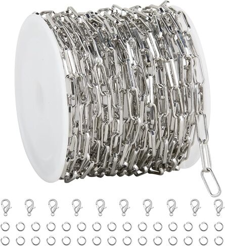 SMYHTGLIF 16.4 Feet Silver Plated Brass Jewelry Making Chains Flat Paperclip Chain Bulk DIY Chain for Jewelry Making Jewelry Making Supplies in Saudi Arabia
