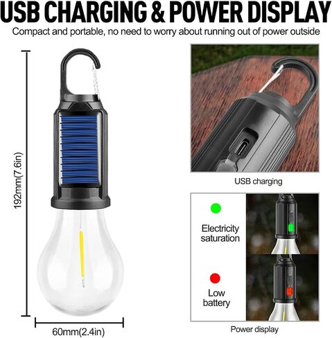 Solar Tent Camping Light Bulb Rechargeable Portable LED Camping Lantern3 Lighting Modes Tungsten Light Tent Lamp with Clip Hook for Camping, Hiking, Backpacking, Emergency Outage (T01) in Saudi Arabia
