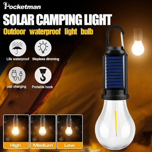 Solar Tent Camping Light Bulb Rechargeable Portable LED Camping Lantern3 Lighting Modes Tungsten Light Tent Lamp with Clip Hook for Camping, Hiking, Backpacking, Emergency Outage (T01) in Saudi Arabia