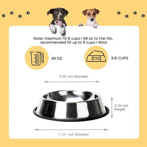 NAJOR Stainless Steel Dog Bowl, 32 oz Large Dog Food Bowls, Anti-Skid Pet Feeder Bowl and Water Bowl, Hold Up to 4 Cups. Perfect Choise for Small/Medium/Large Pets, Set of 2 in Saudi Arabia