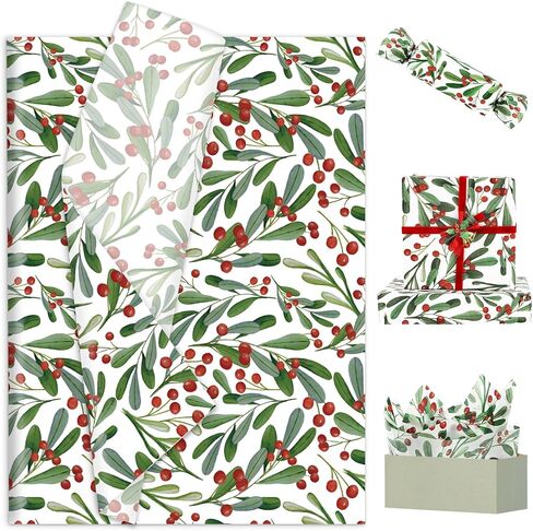 JarThenaAMCS 100 Sheets Christmas Tissue Paper Watercolor Pine Gift Wrapping Paper Xmas Tree Decorative Art Paper for Winter Home Party DIY Crafts Supplies, 14 x 20 Inch in Saudi Arabia