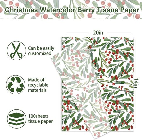 JarThenaAMCS 100 Sheets Christmas Tissue Paper Watercolor Pine Gift Wrapping Paper Xmas Tree Decorative Art Paper for Winter Home Party DIY Crafts Supplies, 14 x 20 Inch in Saudi Arabia
