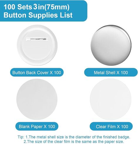 200 Sets 2.25 Inch Button Maker Supplies, 58mm Round Badge Parts with Metal Covers, Plastic Pin Backs, Clear Film & Blank Paper, Perfect for Button Maker Machine & Badge Press in Saudi Arabia