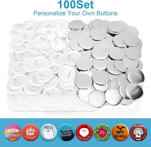 200 Sets 2.25 Inch Button Maker Supplies, 58mm Round Badge Parts with Metal Covers, Plastic Pin Backs, Clear Film & Blank Paper, Perfect for Button Maker Machine & Badge Press in Saudi Arabia