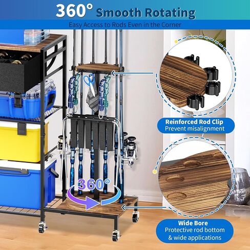 Fishing Rod Holders for Garage, 360°Rotating Fishing Pole Holders, Fishing Rod Rack Cart Holds Up to 12 Rods, Fishing Rod Storage Stand Equipment Organizerfor Men (Black) in Saudi Arabia