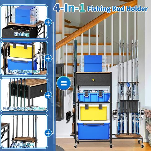Fishing Rod Holders for Garage, 360°Rotating Fishing Pole Holders, Fishing Rod Rack Cart Holds Up to 12 Rods, Fishing Rod Storage Stand Equipment Organizerfor Men (Black) in Saudi Arabia