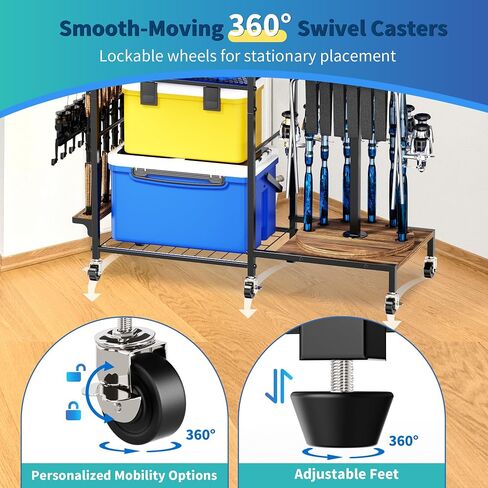 Fishing Rod Holders for Garage, 360°Rotating Fishing Pole Holders, Fishing Rod Rack Cart Holds Up to 12 Rods, Fishing Rod Storage Stand Equipment Organizerfor Men (Black) in Saudi Arabia