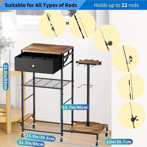 Fishing Rod Holders for Garage, 360°Rotating Fishing Pole Holders, Fishing Rod Rack Cart Holds Up to 12 Rods, Fishing Rod Storage Stand Equipment Organizerfor Men (Black) in Saudi Arabia