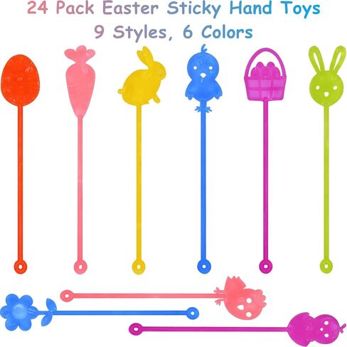 36 Pack Easter Sticky Hands Toys Easter Egg Bunny Chick Carrot Flower Basket Sticky Stretchy Toys for Kids Girls Boys Easter Basket Stuffers Easter Party Favors Gifts in Kuwait