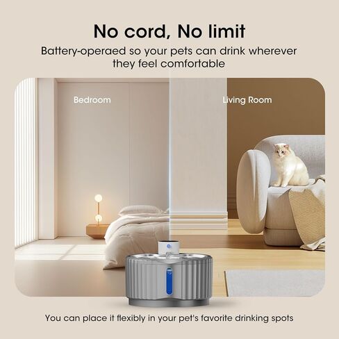 Wireless Cat Water Fountain, 94 oz/2.8 L Battery Operated Pet Water Fountain for Cats Inside, Automatic Dog Water Fountain with Stainless Steel Tray, Motion Sensor, Quiet Pump (Blue) in Kuwait