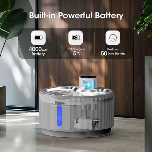 Wireless Cat Water Fountain, 94 oz/2.8 L Battery Operated Pet Water Fountain for Cats Inside, Automatic Dog Water Fountain with Stainless Steel Tray, Motion Sensor, Quiet Pump (Blue) in Kuwait