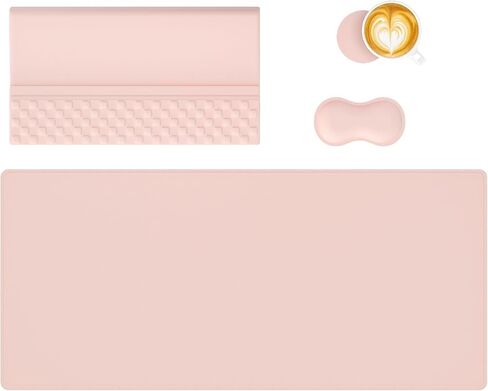 Ospelelf Ergonomic Mouse Pad and Keyboard Stand Wrist Rest Pad Set with Large Mousepad Desk Mat, Memory Foam Comfort, Premium Office Desk Accessories for Pain Relief and Efficiency, Pink in Kuwait