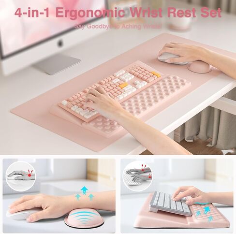 Ospelelf Ergonomic Mouse Pad and Keyboard Stand Wrist Rest Pad Set with Large Mousepad Desk Mat, Memory Foam Comfort, Premium Office Desk Accessories for Pain Relief and Efficiency, Pink in Kuwait