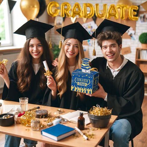Graduation Money Box for Cash Gift Pull,Gold Black Graduation Gifts Surprise Money Box with Pull Out Happy Graduation Congrat Grad Card for Class of 2025 Graduation Party Supplies High School College in Saudi Arabia
