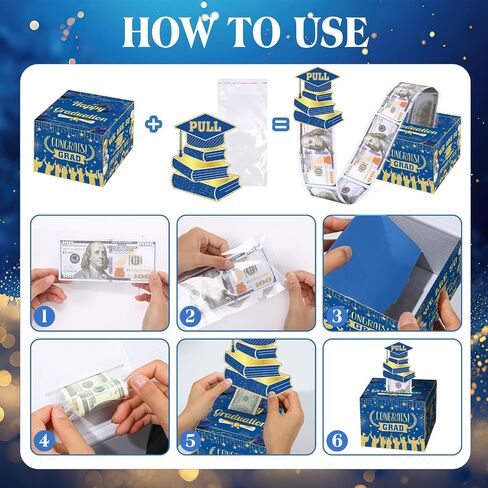 Graduation Money Box for Cash Gift Pull,Gold Black Graduation Gifts Surprise Money Box with Pull Out Happy Graduation Congrat Grad Card for Class of 2025 Graduation Party Supplies High School College in Saudi Arabia