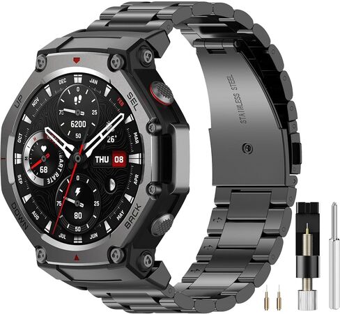 Miimall Metal Band متوافق مع Amazfit T-rex 3 ، مقاوم للماء ، خفيفة الوزن ، حزام بديل للنساء متين للنساء ، سوار معصم قابل للتعديل ، سوار من الفولاذ المقاوم للصدأ 22 مم لـ Amazfit T-Rex 3 in Kuwait