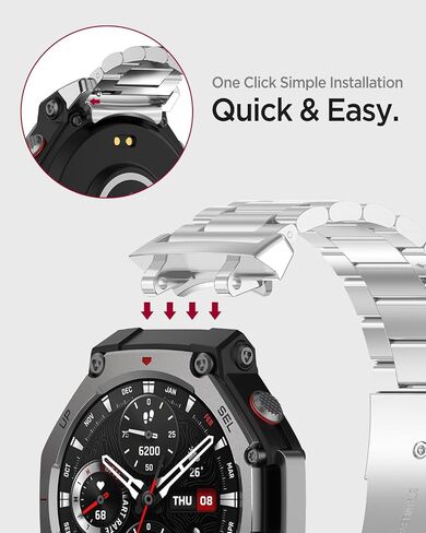 Miimall Metal Band متوافق مع Amazfit T-rex 3 ، مقاوم للماء ، خفيفة الوزن ، حزام بديل للنساء متين للنساء ، سوار معصم قابل للتعديل ، سوار من الفولاذ المقاوم للصدأ 22 مم لـ Amazfit T-Rex 3 in Kuwait