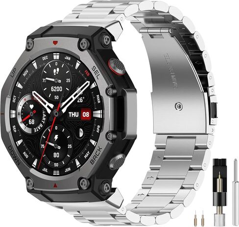 Miimall Metal Band متوافق مع Amazfit T-rex 3 ، مقاوم للماء ، خفيفة الوزن ، حزام بديل للنساء متين للنساء ، سوار معصم قابل للتعديل ، سوار من الفولاذ المقاوم للصدأ 22 مم لـ Amazfit T-Rex 3 in Kuwait