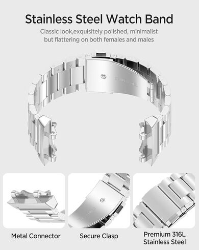 Miimall Metal Band متوافق مع Amazfit T-rex 3 ، مقاوم للماء ، خفيفة الوزن ، حزام بديل للنساء متين للنساء ، سوار معصم قابل للتعديل ، سوار من الفولاذ المقاوم للصدأ 22 مم لـ Amazfit T-Rex 3 in Kuwait