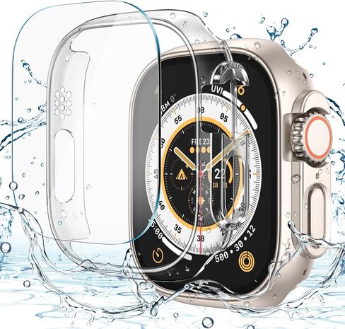 Misxi [2+2 Pack Case for Apple Watch Ultra 2 / Ultra 49mm, Hard PC Bumper + Tempered Glass Screen Protector [with Auto Alignment Tool Kit], Anti-Scratch Protection Cover for iWatch, Transparent in Kuwait