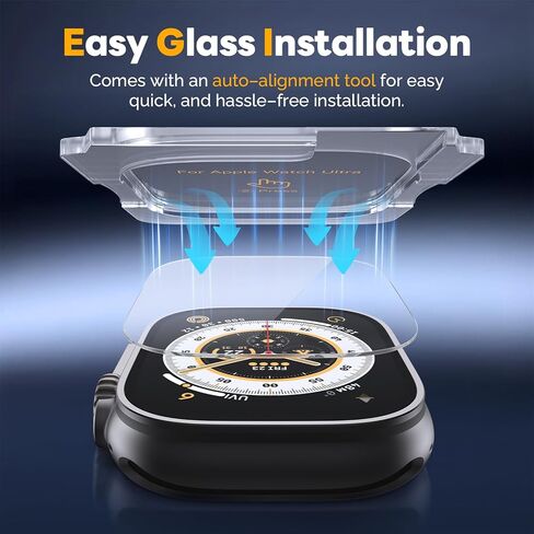 Misxi [2+2 Pack Case for Apple Watch Ultra 2 / Ultra 49mm, Hard PC Bumper + Tempered Glass Screen Protector [with Auto Alignment Tool Kit], Anti-Scratch Protection Cover for iWatch, Transparent in Kuwait