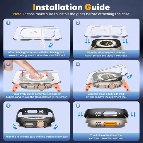 Misxi [2+2 Pack Case for Apple Watch Ultra 2 / Ultra 49mm, Hard PC Bumper + Tempered Glass Screen Protector [with Auto Alignment Tool Kit], Anti-Scratch Protection Cover for iWatch, Transparent in Kuwait