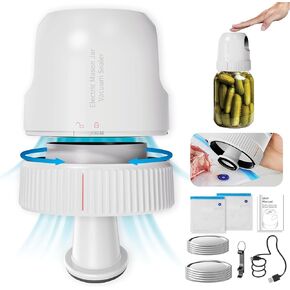 3-in-1 Electric Mason Jar Vacuum Sealer Kit for Wide & Regular Mouth Canning Jars & Sous Vide Bags, Rechargeable Auto Stop Jar Sealer Vacuum for Storing Herbs, Fruits & Veggies (Black)